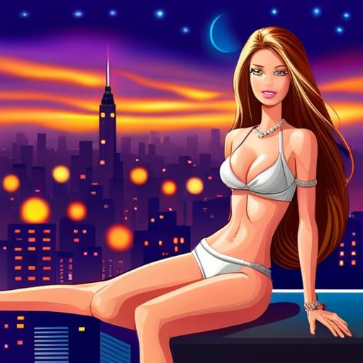 Realistic Image of Woman in City Moonlight