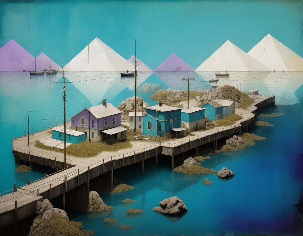 Impossible Harbour Collage in Mixed Media Style