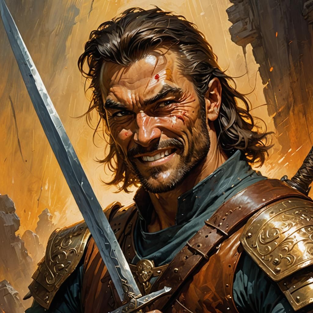 Heroic Swordsman Portrait in Fantasy Illustration Style