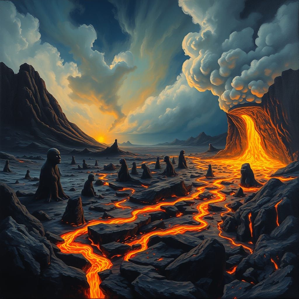 Surreal Winter Storm Meets Volcanic Eruption