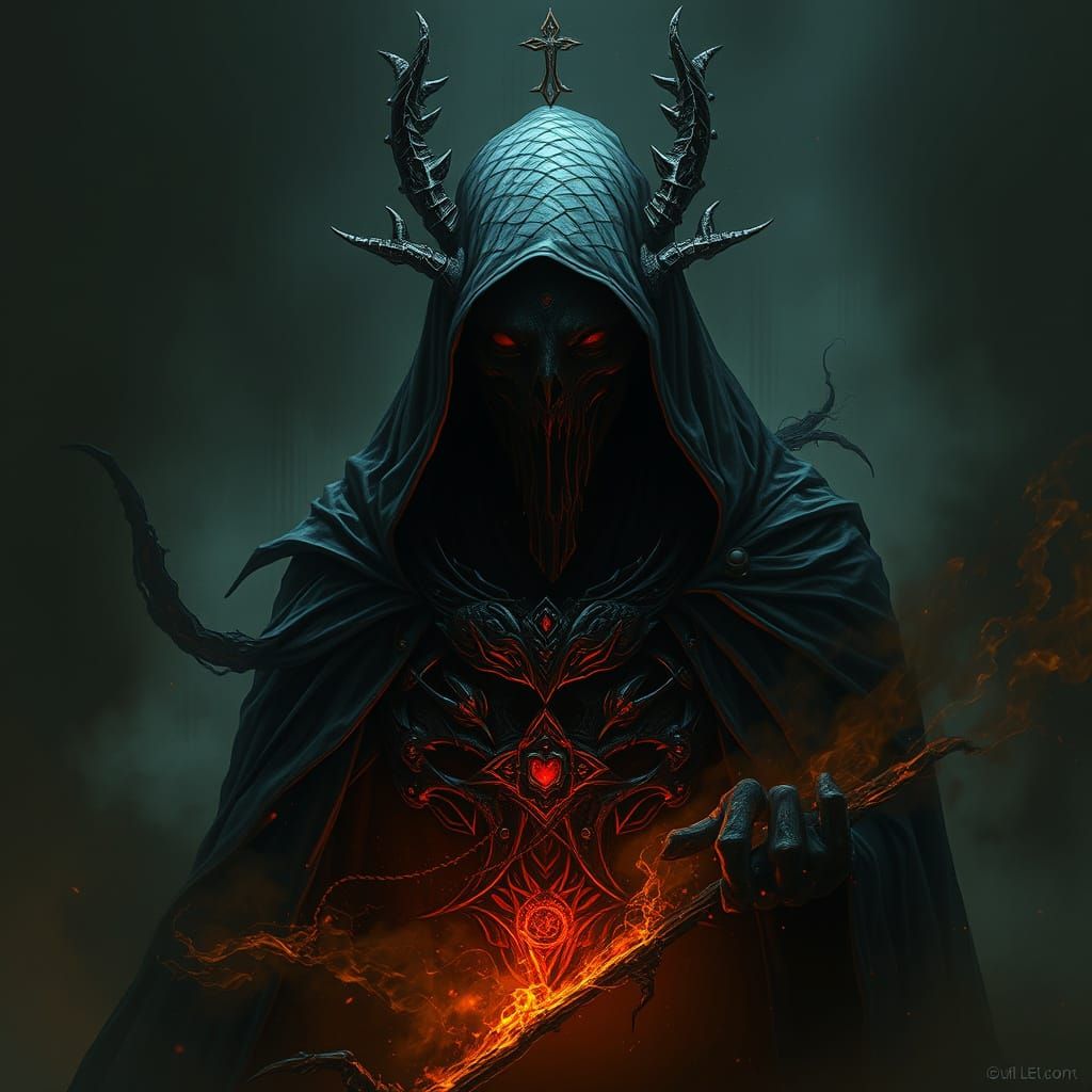 Mystical Dark Figure in Cyberpunk Shadows