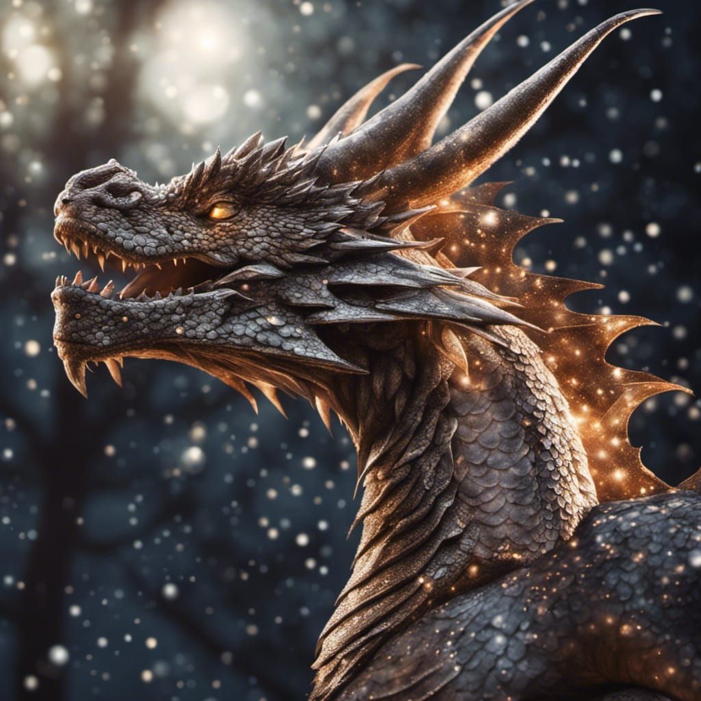 Glittering Dragon Matriarch in Moonlight: Hyperrealistic Pho...