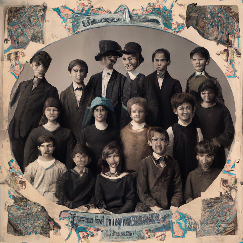 Realistic Class Photo with Profile Heads in Yearbook Style