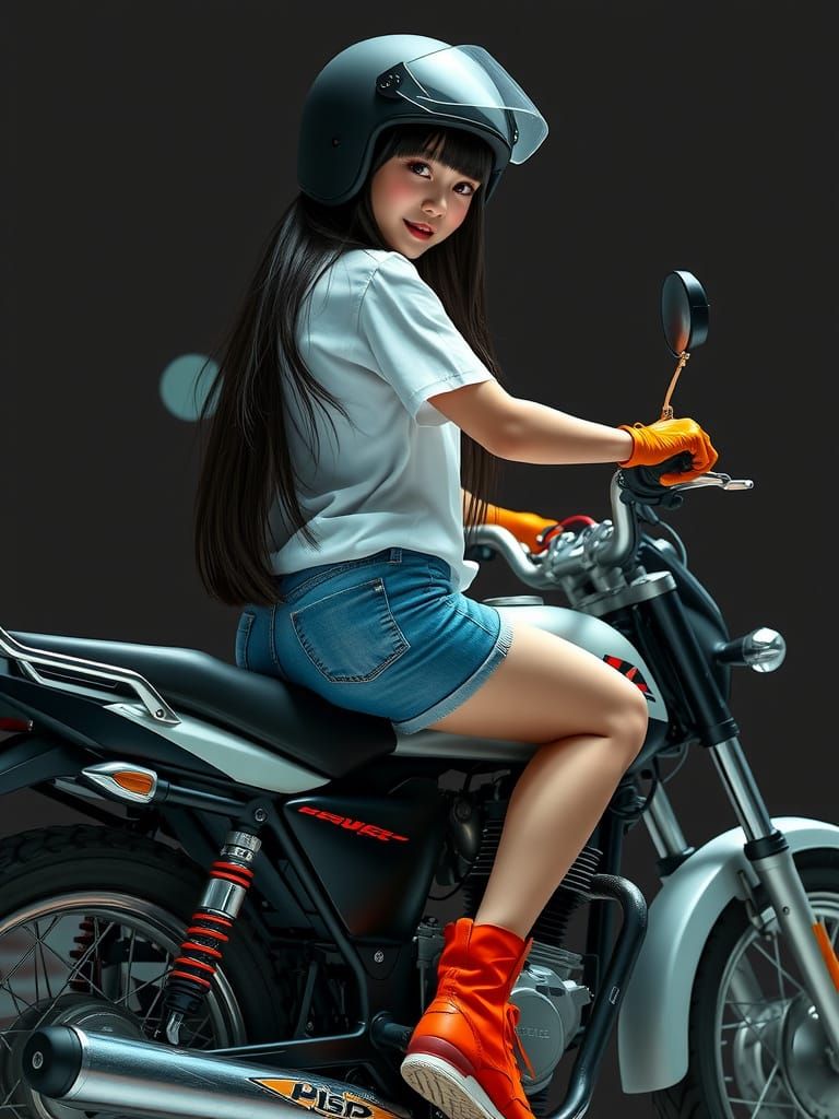 Girl on Motorbike: Hyperrealistic Photorealistic Masterpiece