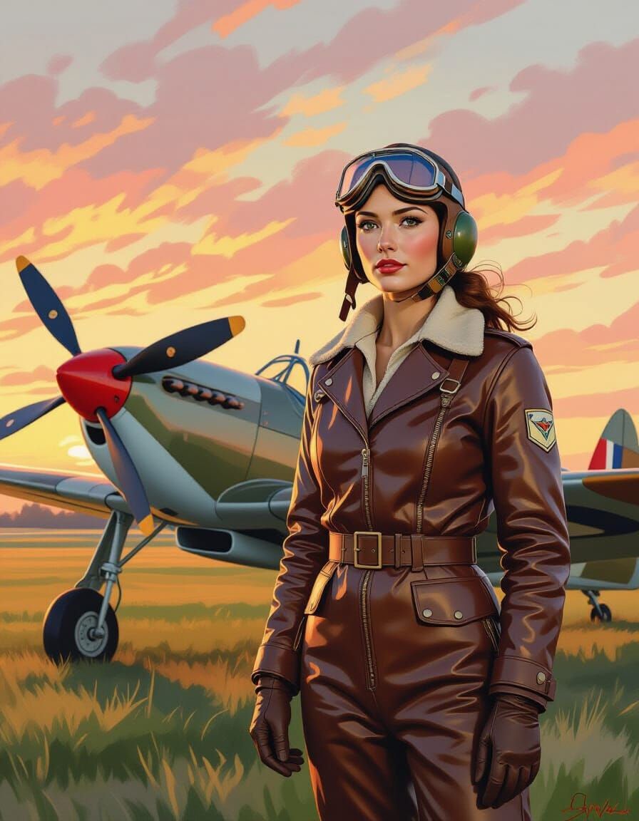 Heroic Aviator at Sunrise: Expressionist Painting
