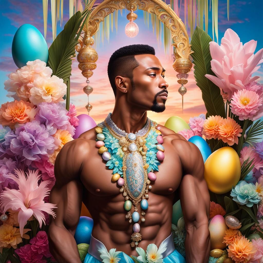 Bioluminescent Fantasy: Pastel Men in Crystal Garden