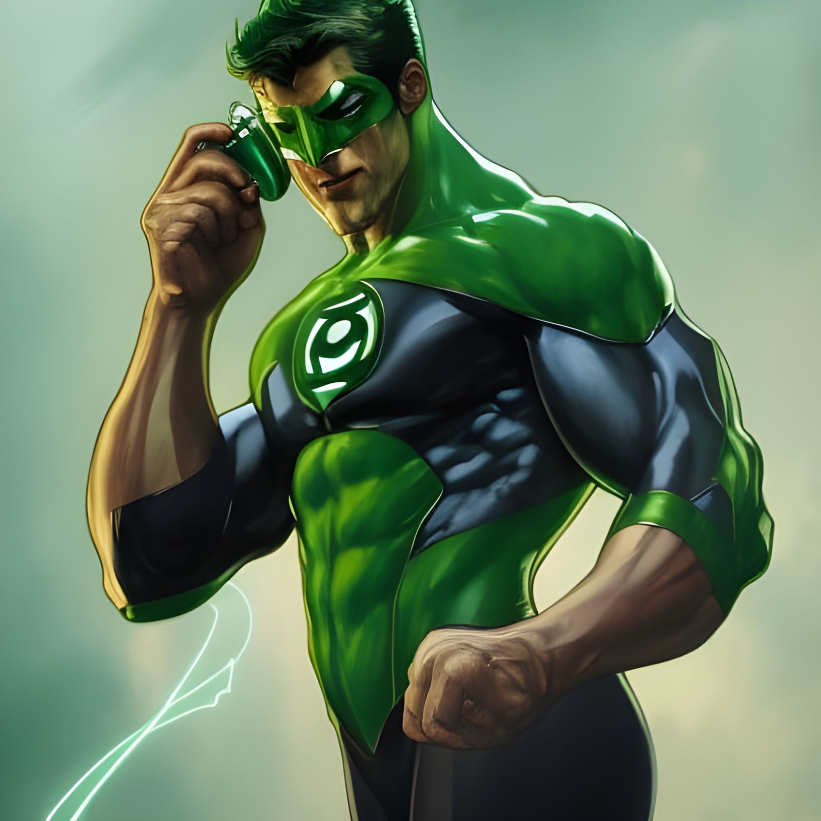 Green Lantern Portrait in Art Nouveau Style