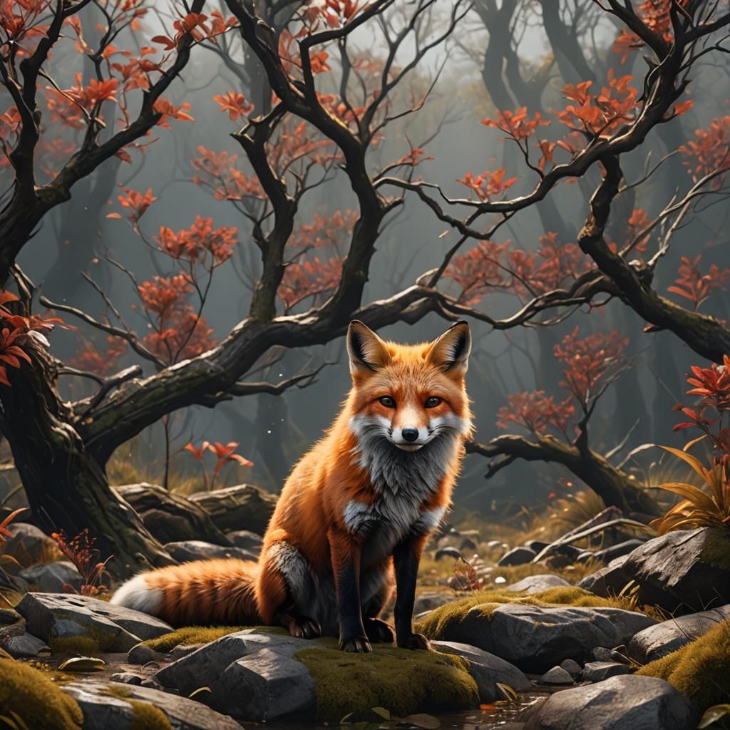 Hyperrealistic Red Fox in Detailed Matte Painting