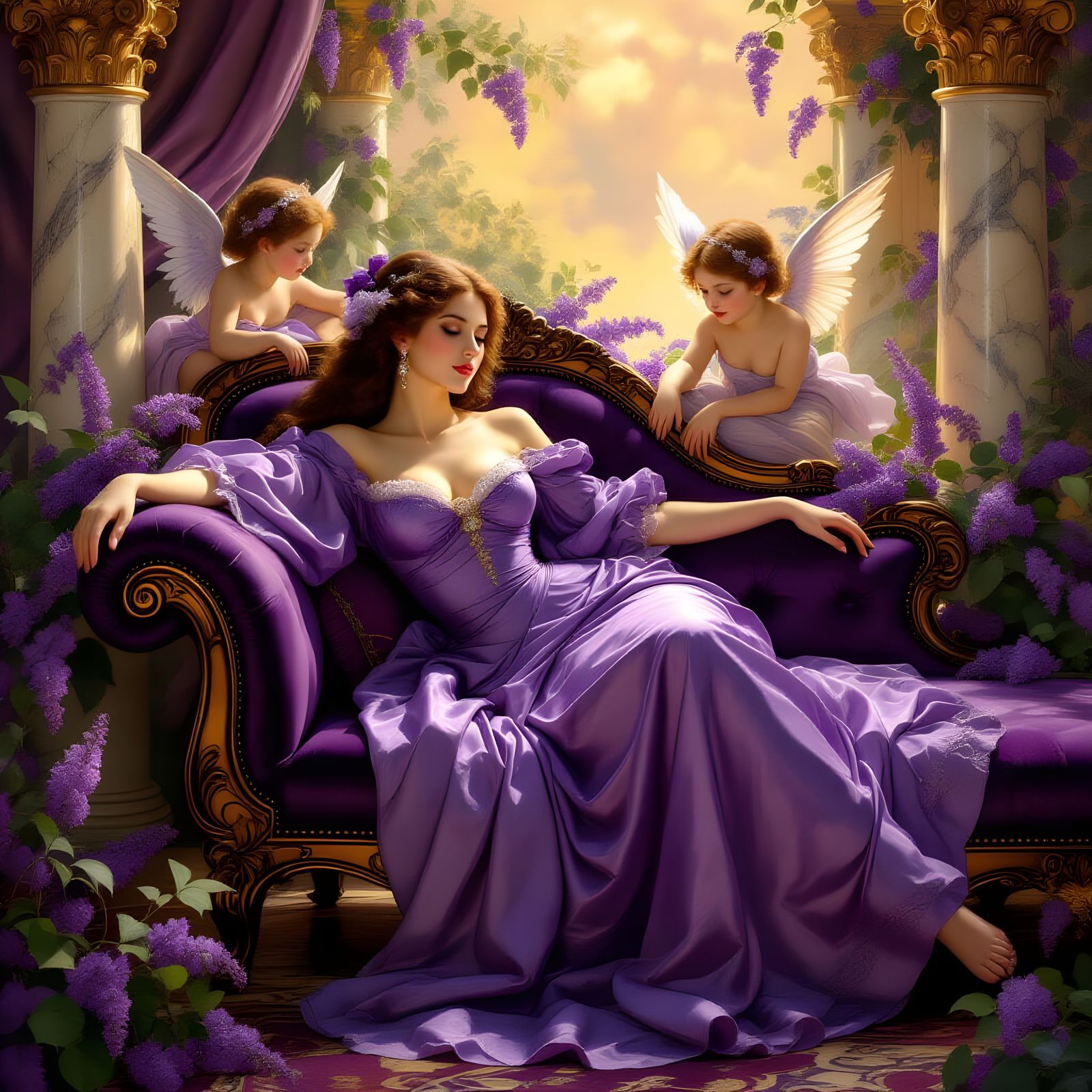 Renaissance Madonna with Cherubs in Purple