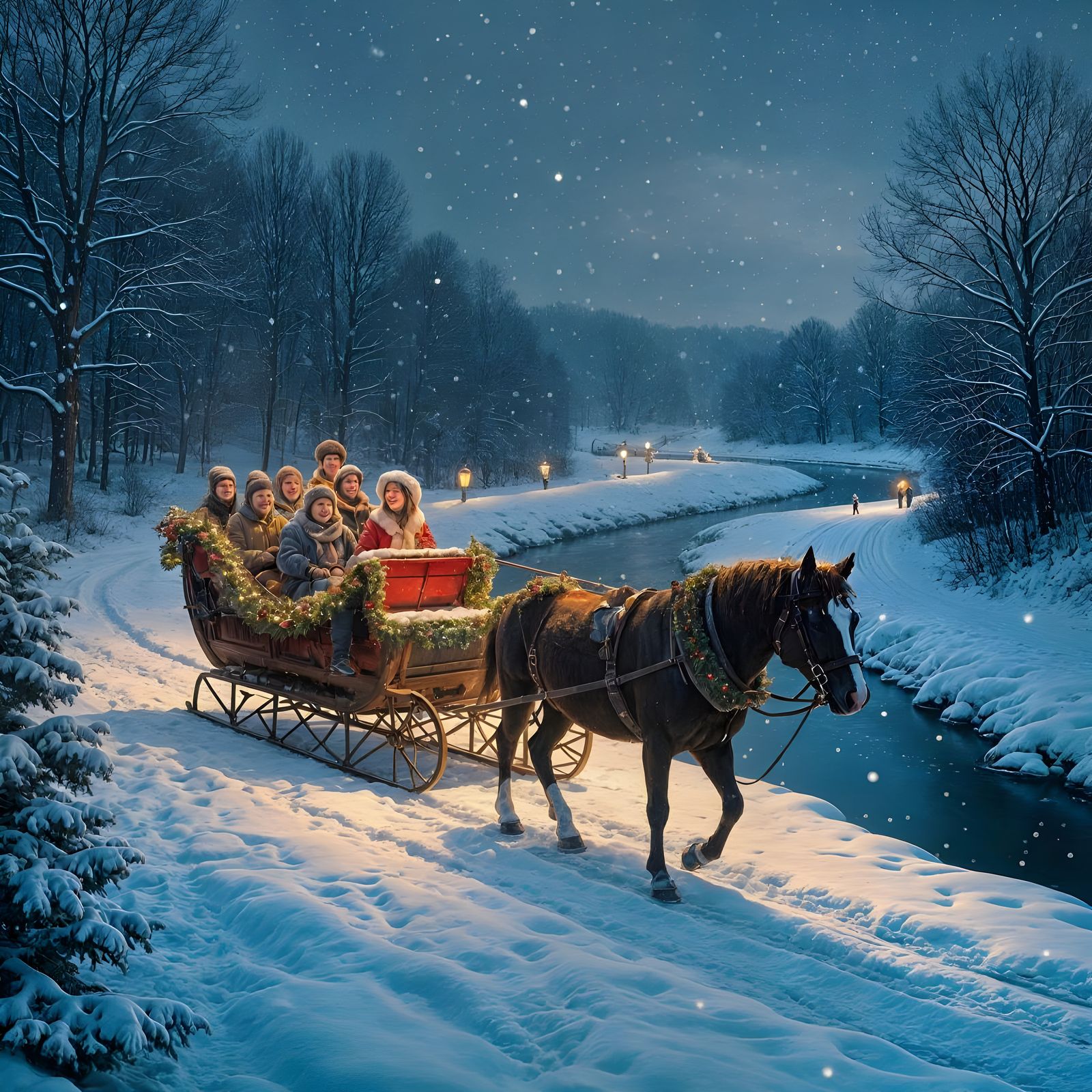 Snowy Christmas Sleigh Ride at Twilight