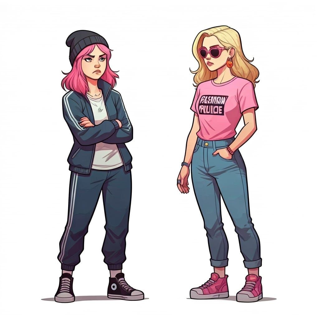 Teenage Fashion Feud in a Digital Painting Style