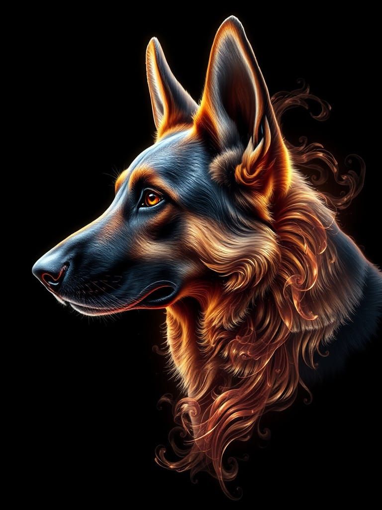 Majestic German Shepherd in Cyberpunk Art Style