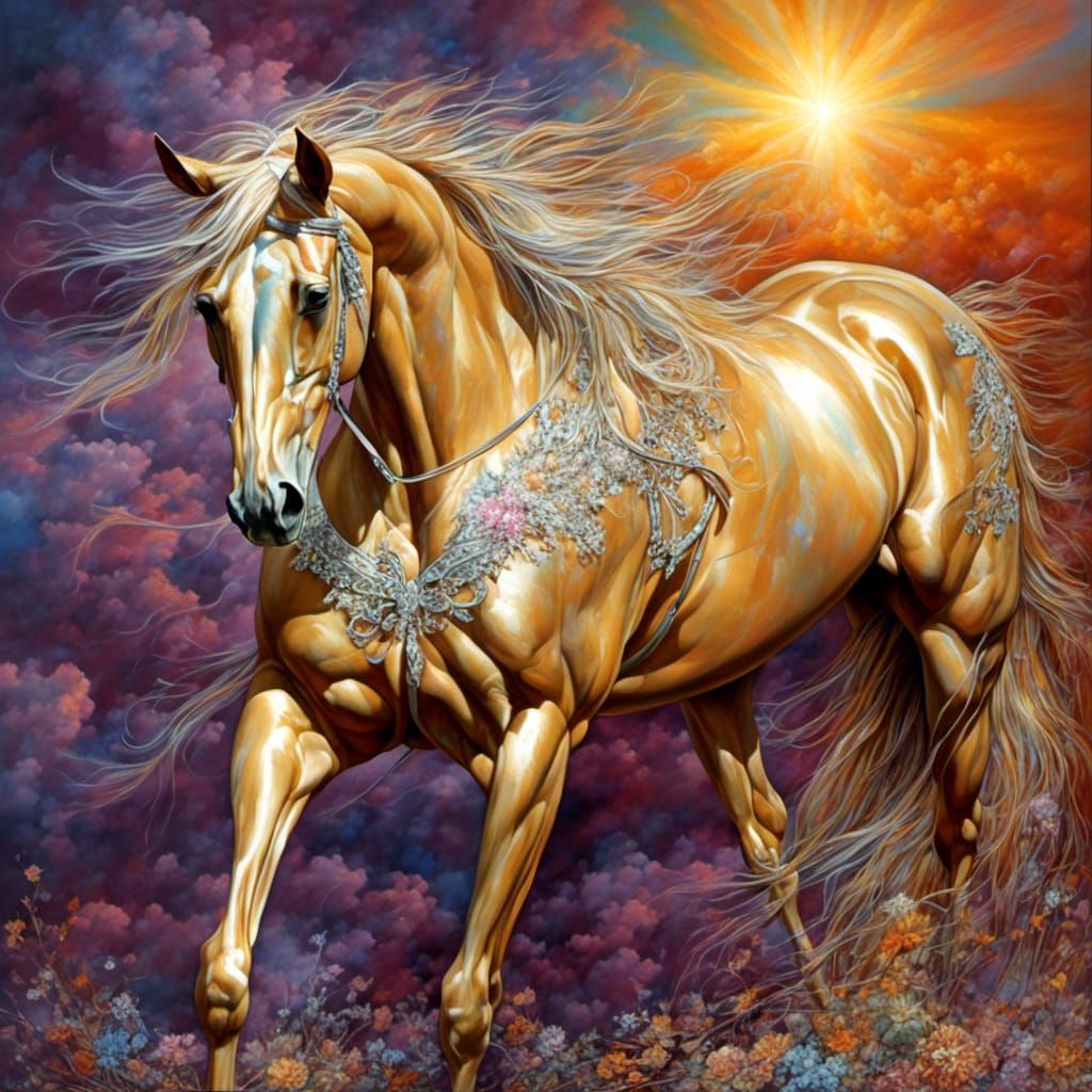 Silver Glitter Horse Fractal Digital Oil Painting