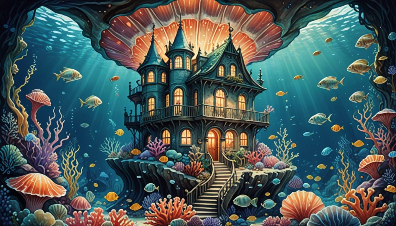 Enchanting Underwater City in Watercolor Style