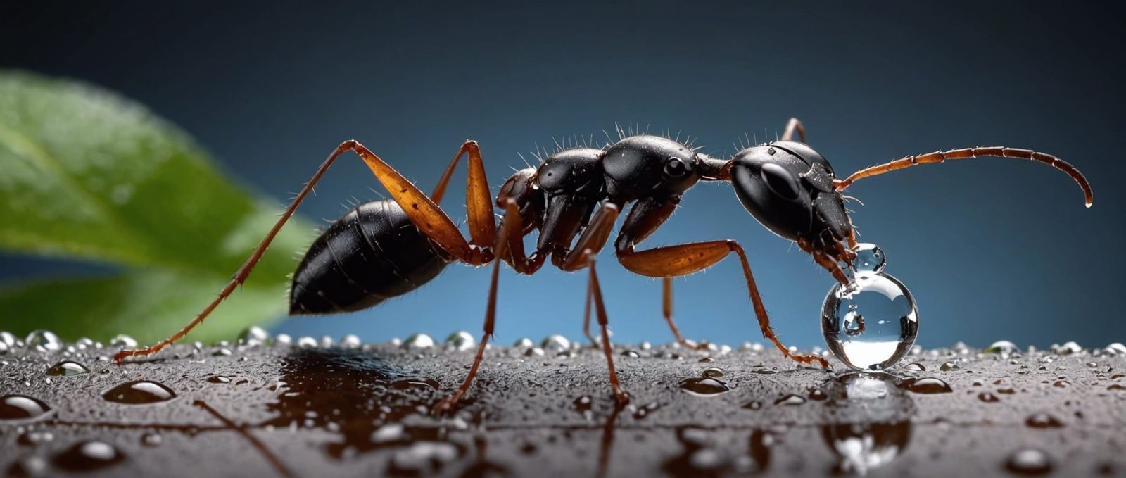 Macro Photo of Ant Drinking Water Droplet
