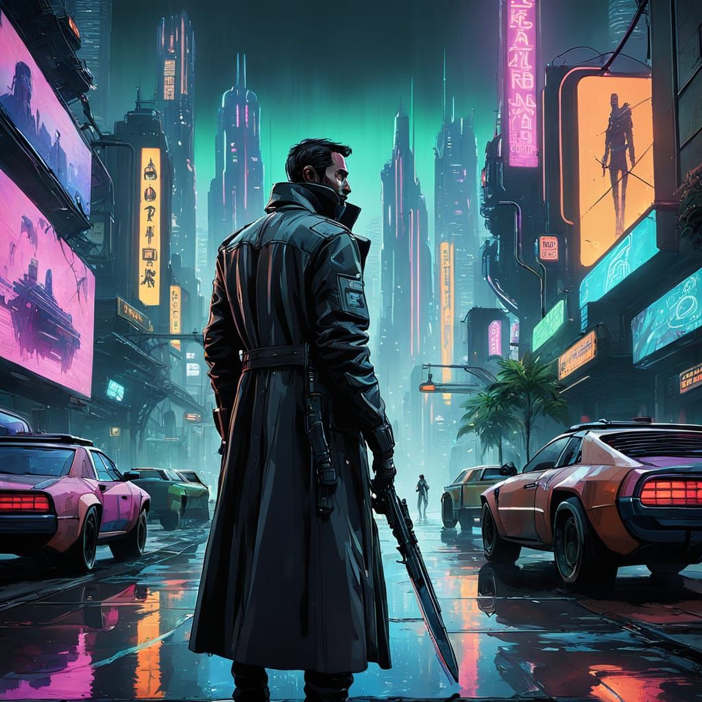 Cyberpunk Cityscape in a Vibrant Jungle