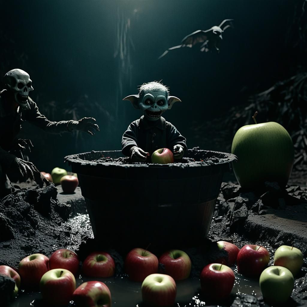 Demonic Figure Bobbing for Apples in Tar Pit