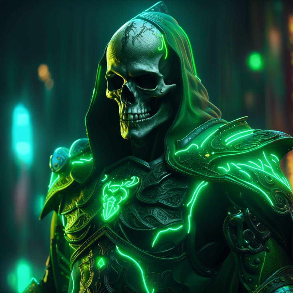 Neon Green Ghost Gladiator in Detailed Matte Style