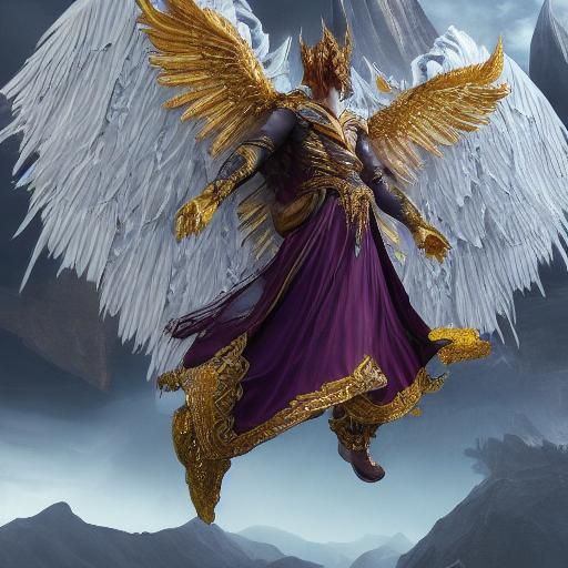 Ethereal Angel in Celestial Gown, Detailed Matte Painting