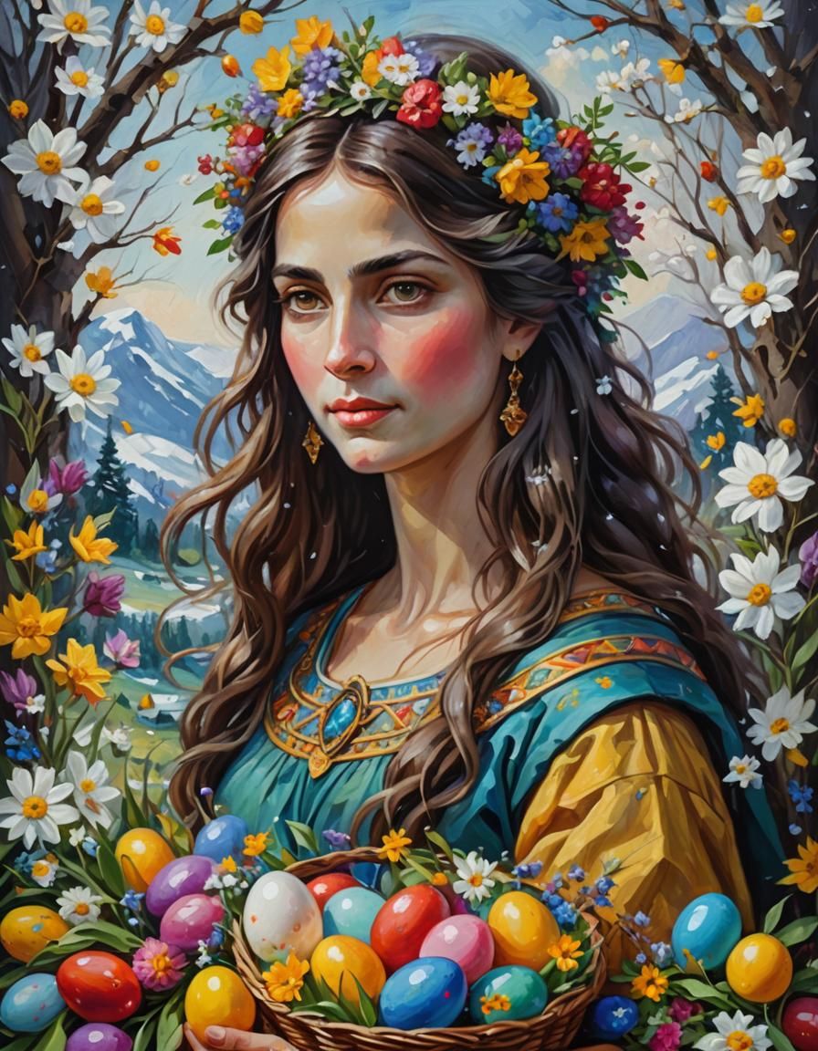Ostara, Goddess of Easter, Impressionistic Oil Painting