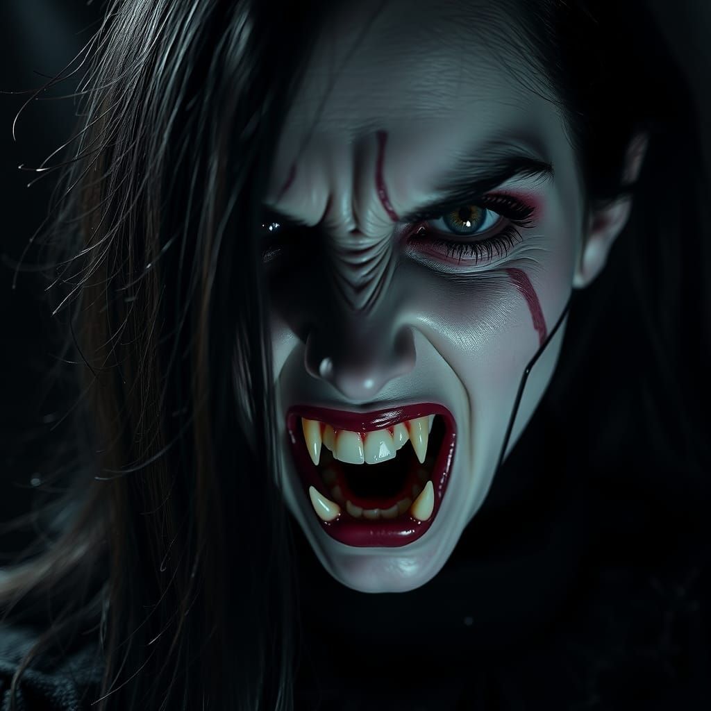 Vampire Woman in Dark Horror Scenery