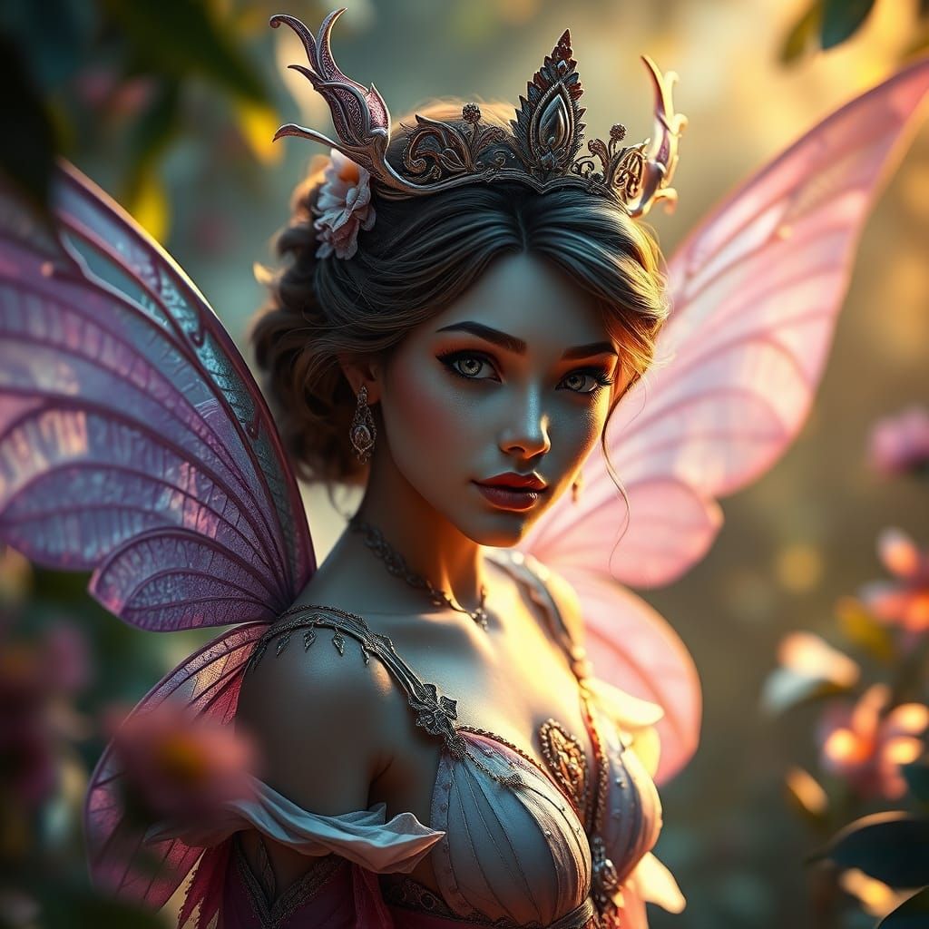 Regal Fairy Portrait in Vibrant Fantasy Landscape