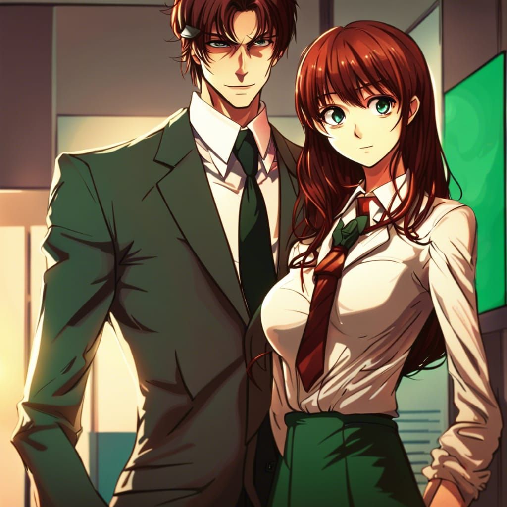 Anime Style: Woman Holds Man's Tie