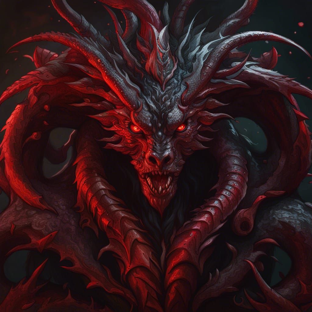 Demonic Hydra Portrait in Art Nouveau Style