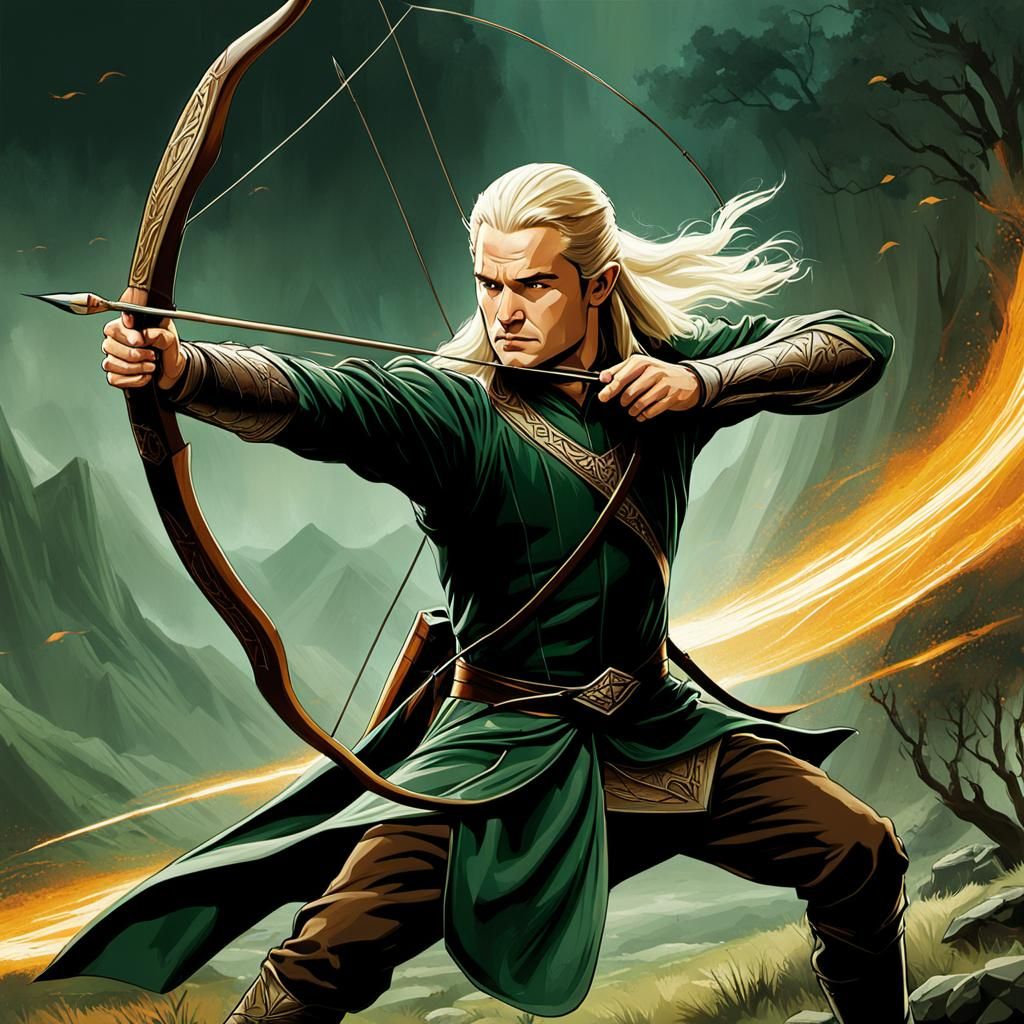 Legolas with Long Bow Illustration