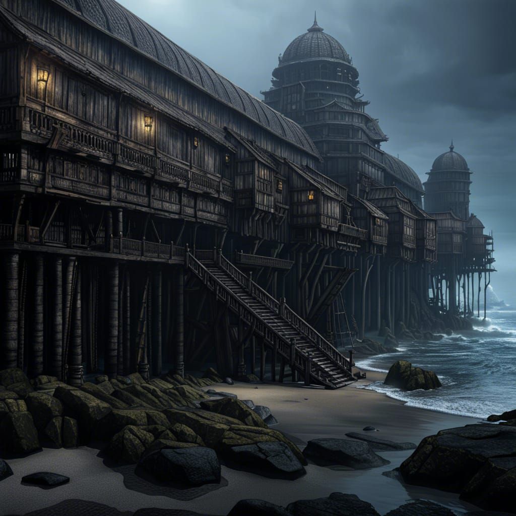 Eldritch Stone Warehouse on Stilts by the Sea