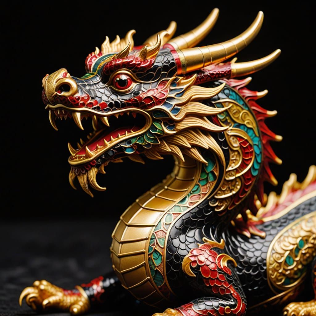 Golden Dragon Figurine in Cloisonné Style