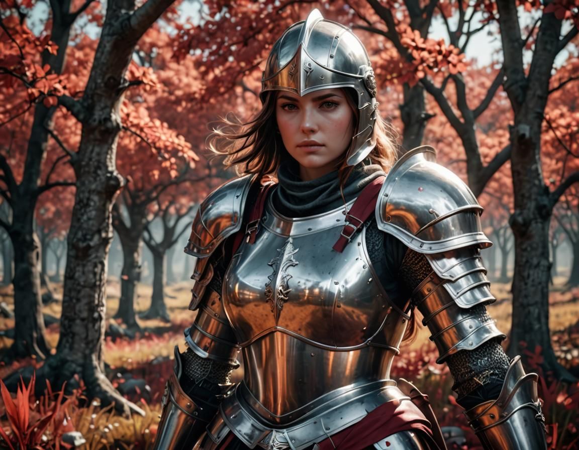 Female Knight on Blood Battlefield with Bloom Effects