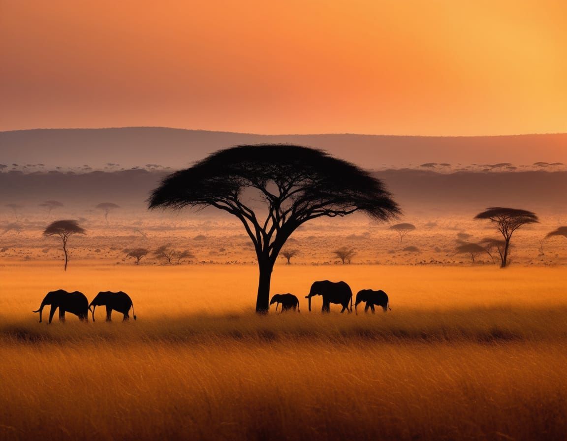Surreal African Sunset over Golden Savanna