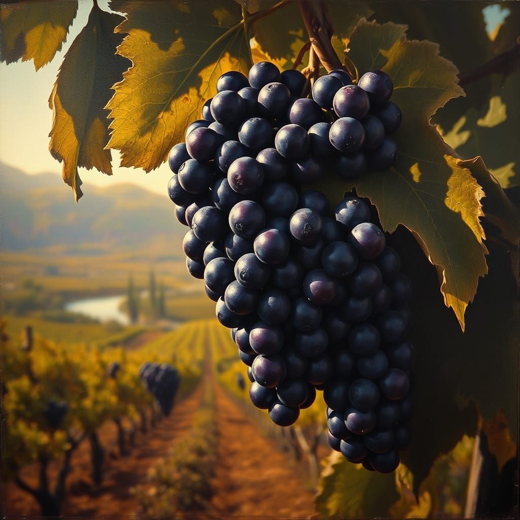 19th Century Chilean Harvest Oil Painting: Grapes in Golden ...