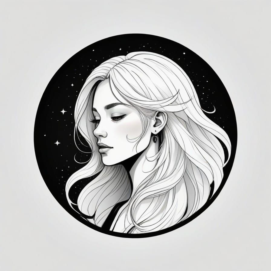 Minimal Zodiac Maiden Silhouette in a Black Circle