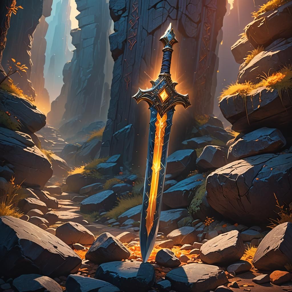 Enchanted Sword in Stone: A Digital Fantasy Painting