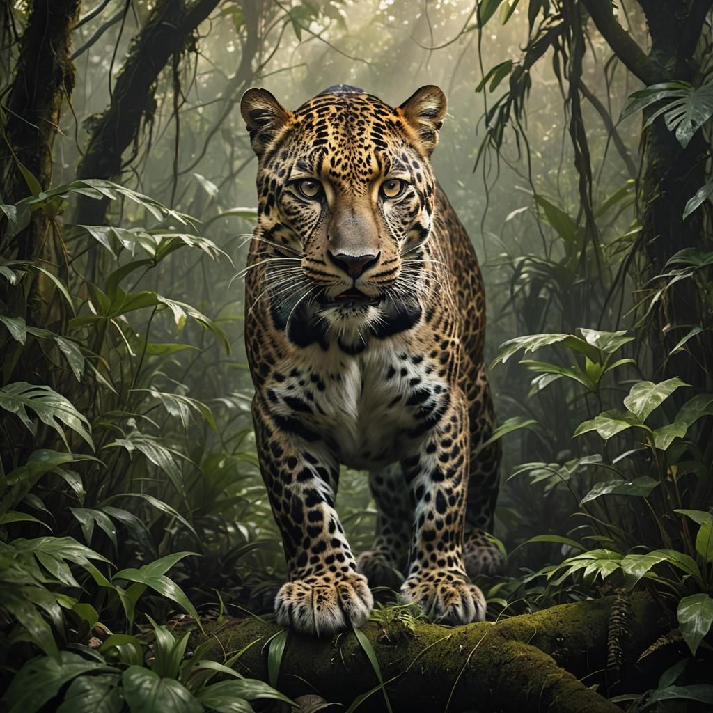 Jungle Leopard Protecting Young: Dramatic Digital Painting