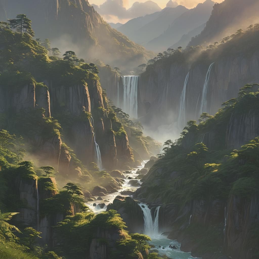 Dreamy Mountain Landscape Inspired by Studio Ghibli