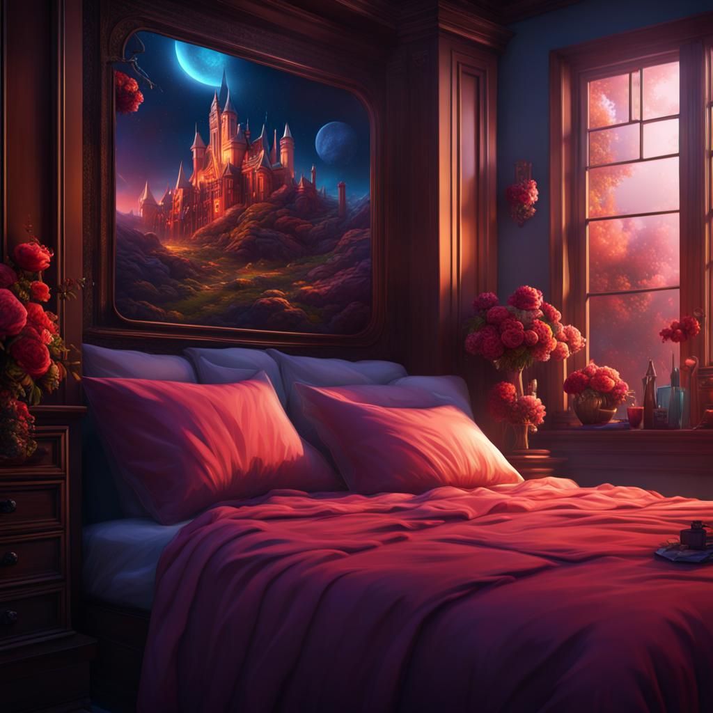 Fantastical Dreamscape in Deep Color, Detailed Matte Paintin...