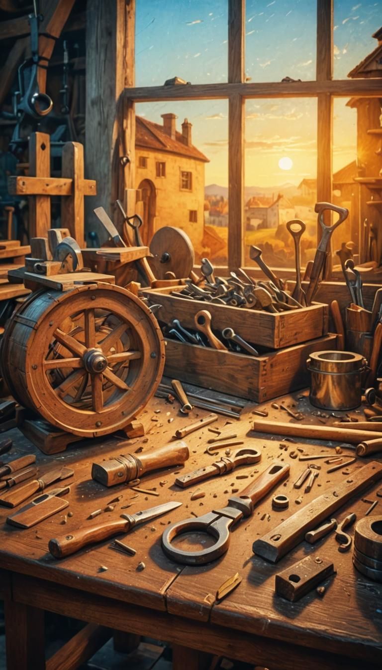 Renaissance Workshop: Tools Spill From Wooden Box