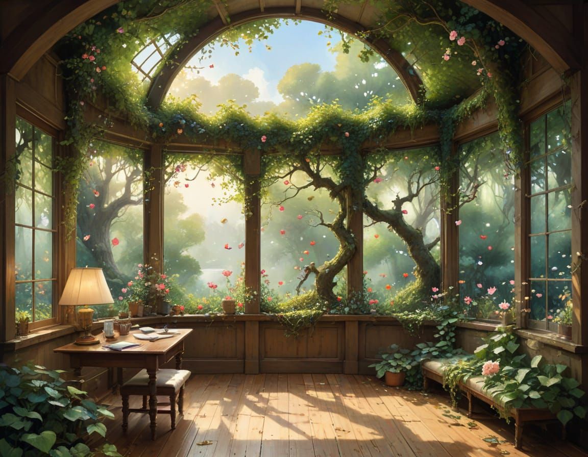 Enchanted Orchard Abode: Digital Watercolor Art