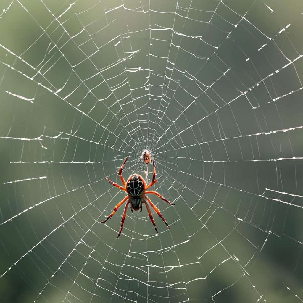 Spider Approaching Fly in Web: Cinematic Film Still