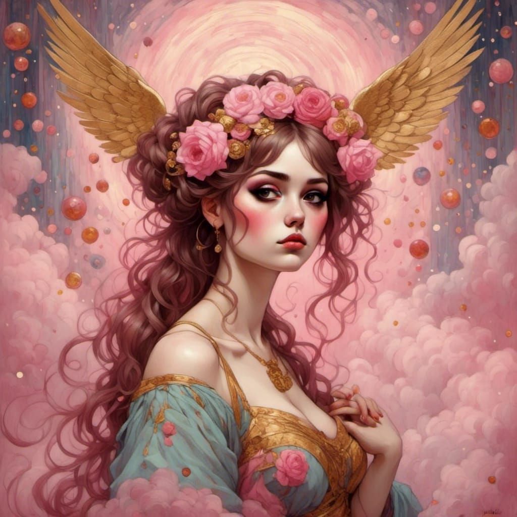 Ethereal Angel: Mystical Psychedelic Art in Anime Style