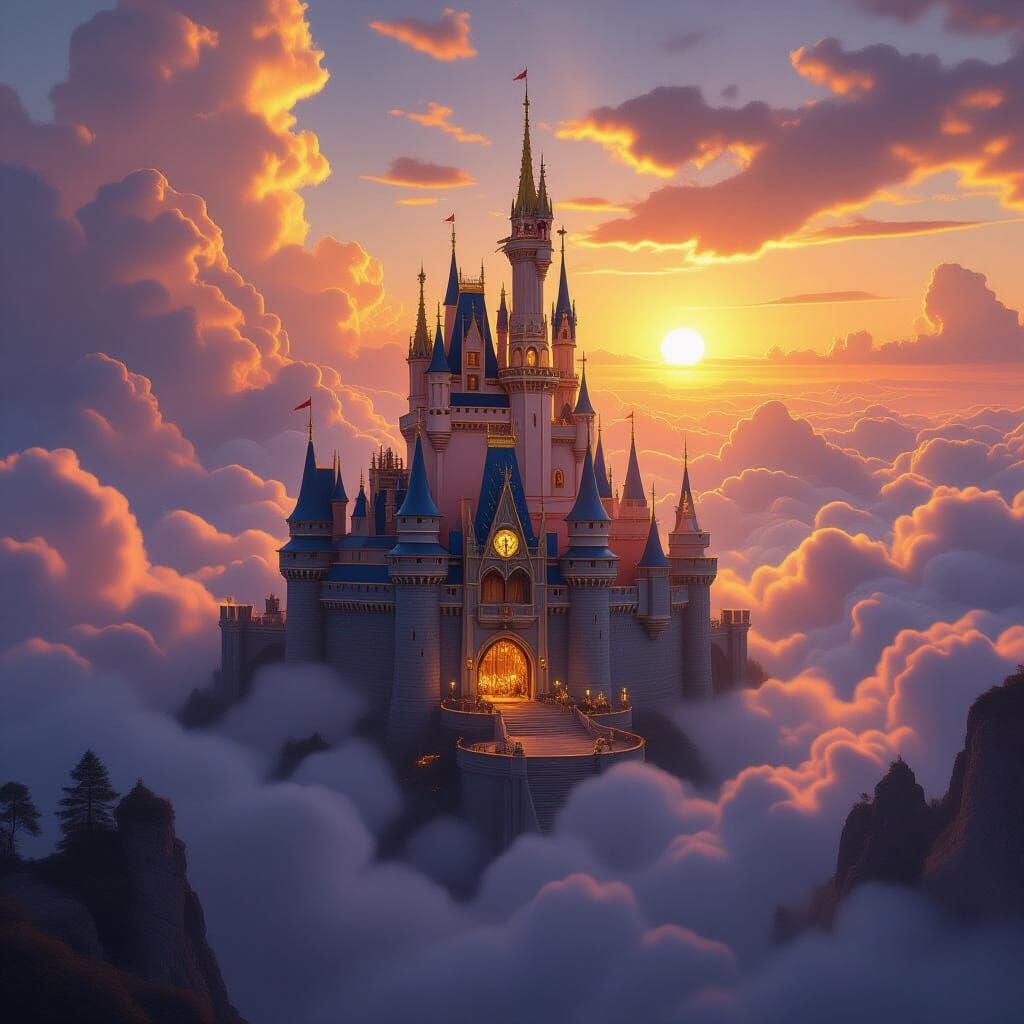 Floating Castle in Clouds with Treasure Vault