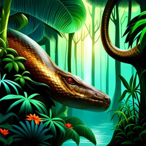 Anaconda in Jungle: Realistic Digital Matte Painting
