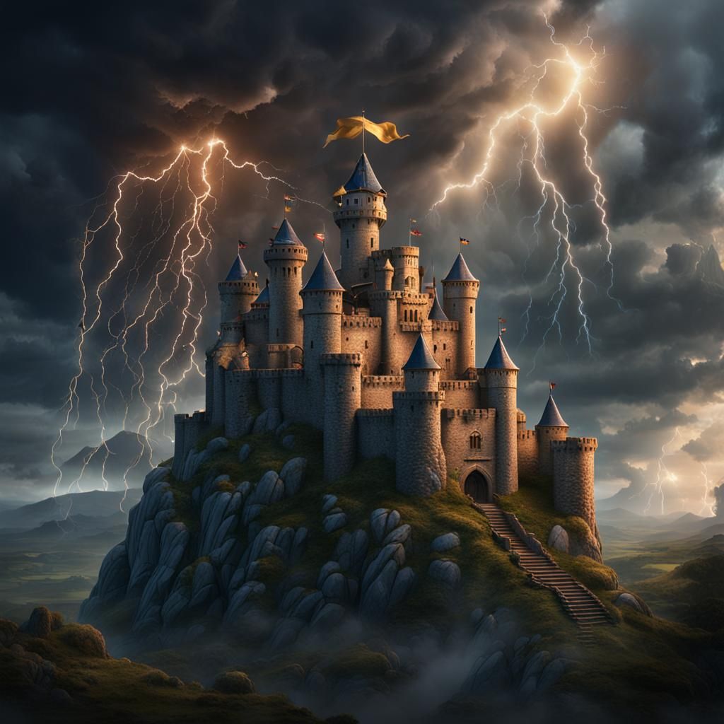Majestic Castle Reaching for Stormy Sky