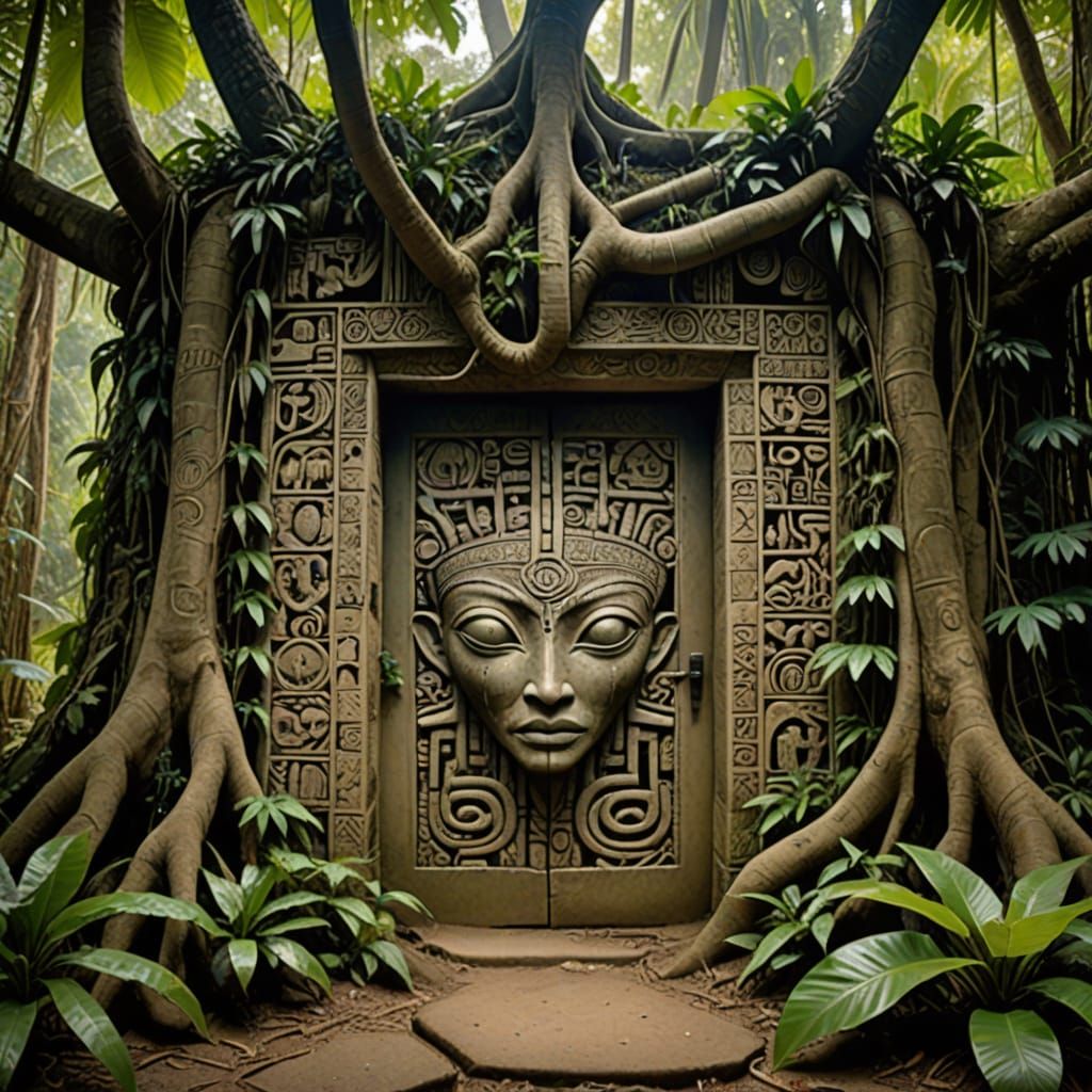 Ancient Jungle Gateway in Alien Architecture Style