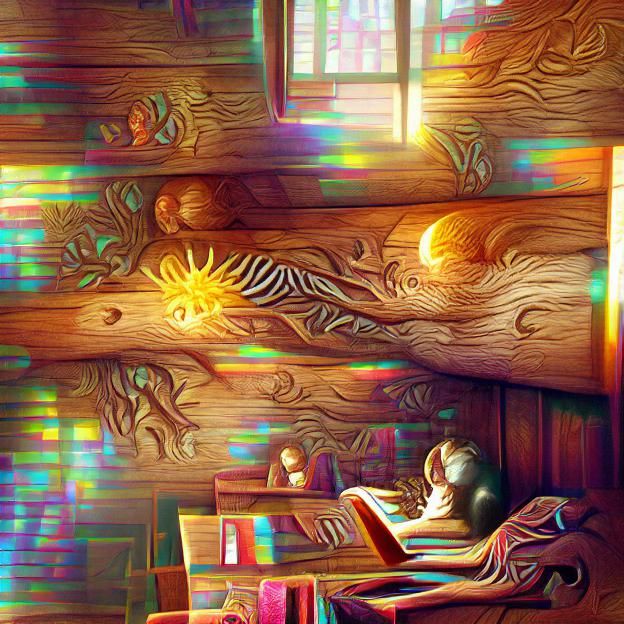 Psychedelic Sunlight in Wood-Paneled Study