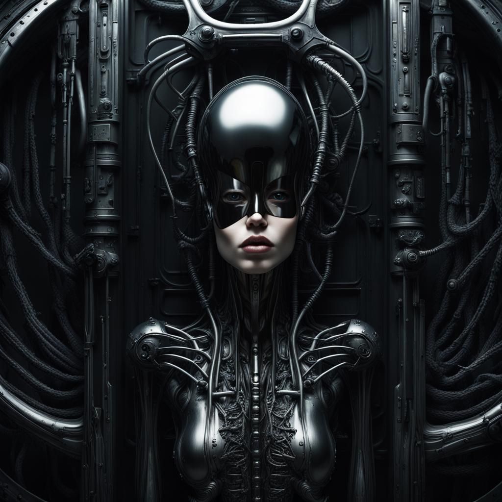 Dark Sci-Fi Portrait in HR Giger Style