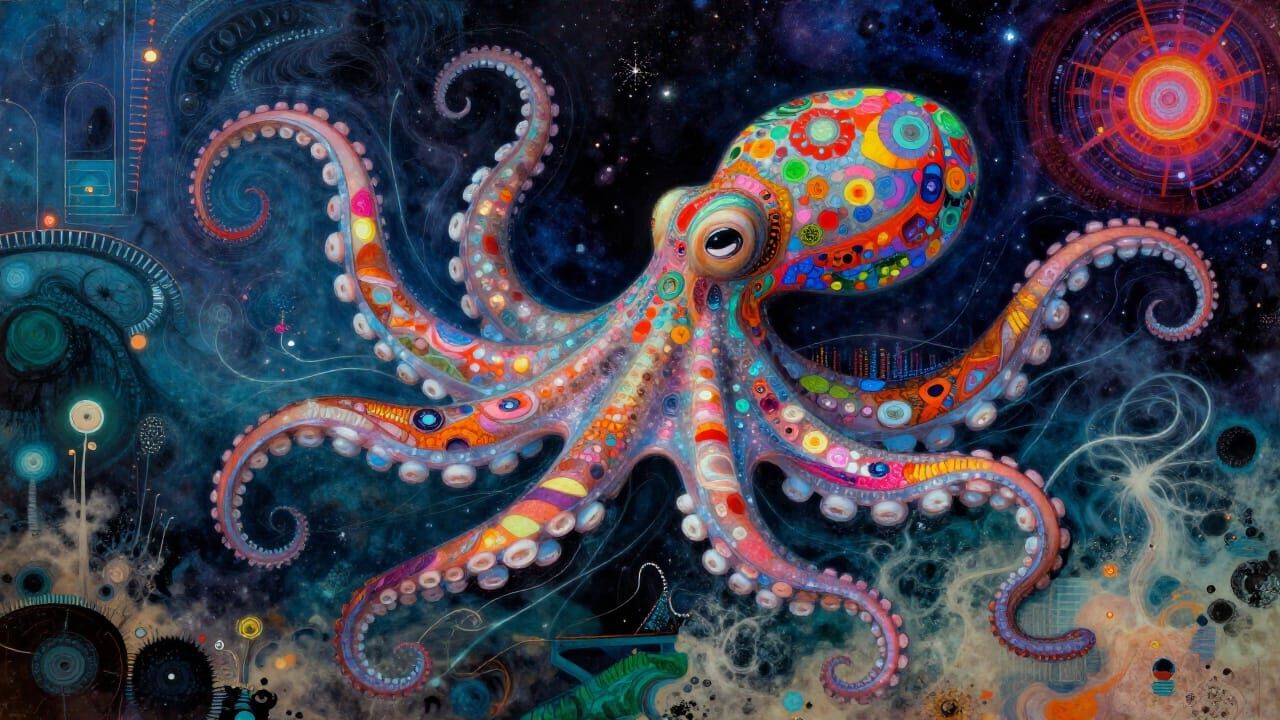 Mystical Octopus in Neon Mirage, Ayahuasca Vision Style